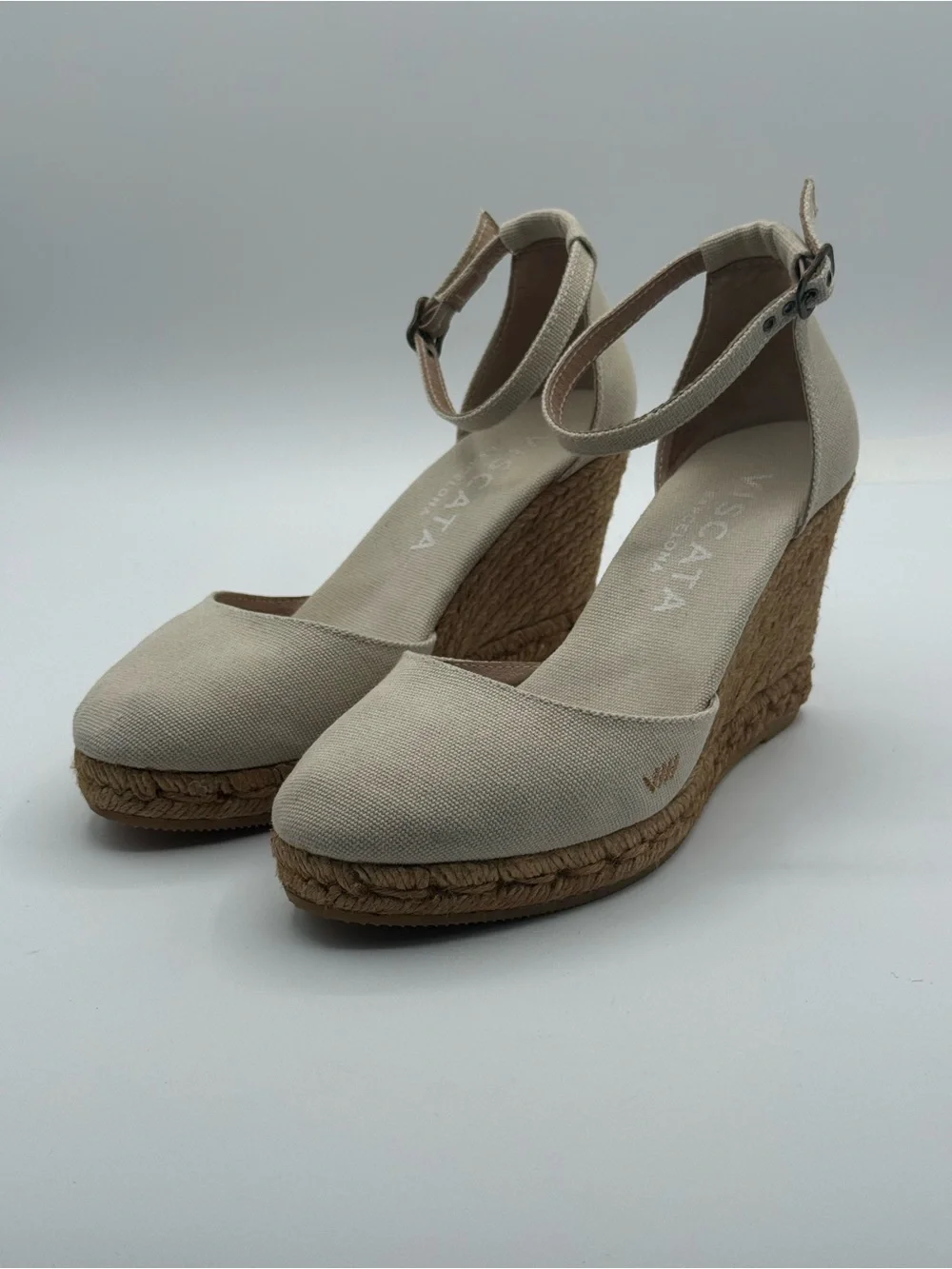 Viscata Barcelona Estartit Canvas Espadrille Wedges Beige Ankle Strap Jute Heel - Picture 11 of 16